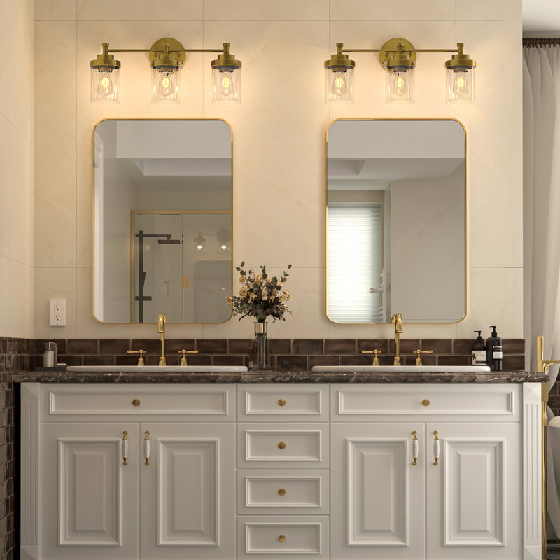 Crelake Dimmable Vanity Light, Matte Black/Antique Brass, 3