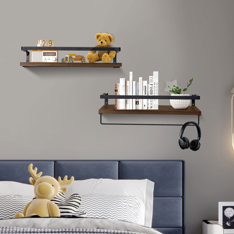 Ensemble de 2 tablettes murales flottantes, Brun clair, Noir