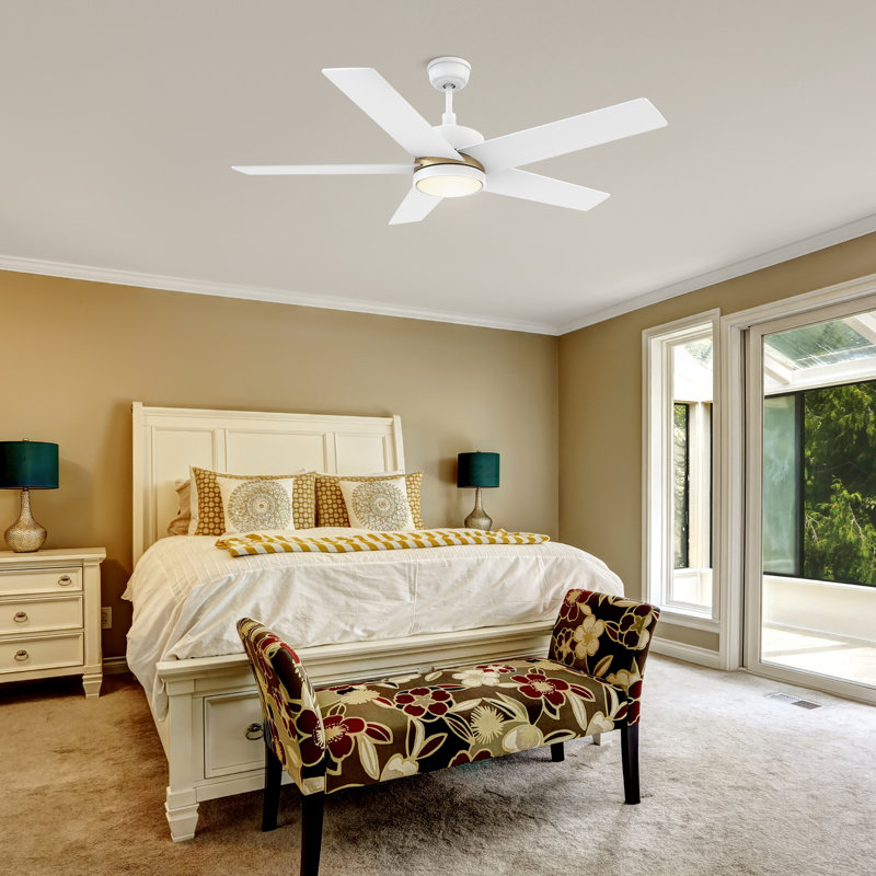 Ventilateur de plafond intelligent à 5 pales DEL avec télécommande et ensemble d'éclairage inclus, Noir