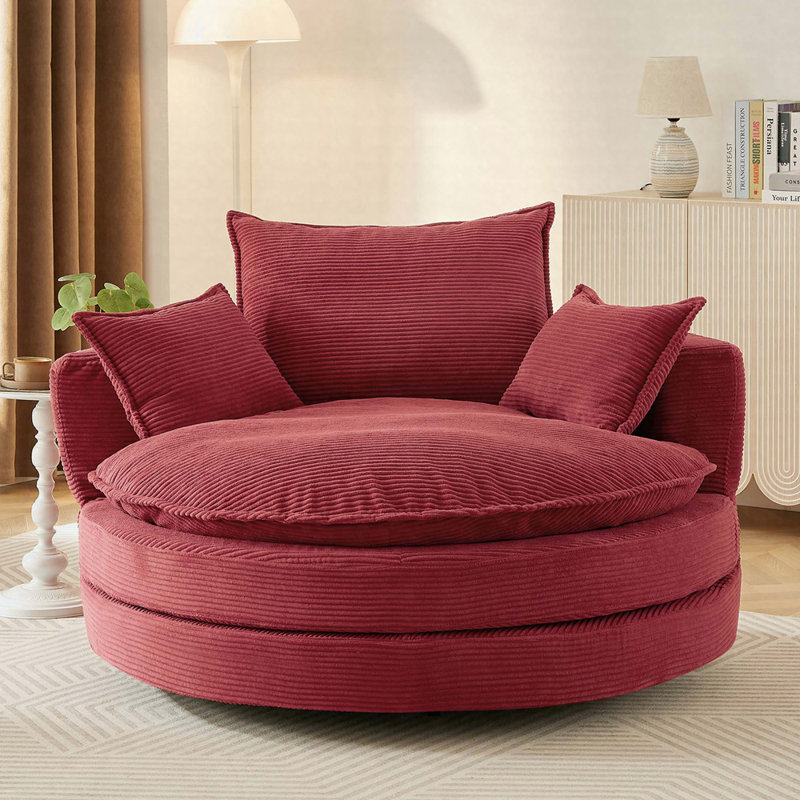 57.5" 360° Swivel Barrel Chair With Dual-Layer Cushion & 3 Removable Pillows, Red