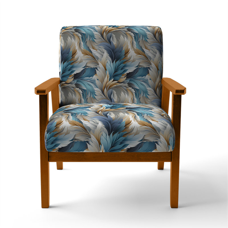 White And Teal Marble Flowers Serenity I - Velvet Upholstered Bohemian & Eclectic Accent Arm Chair, Brown Square Arms