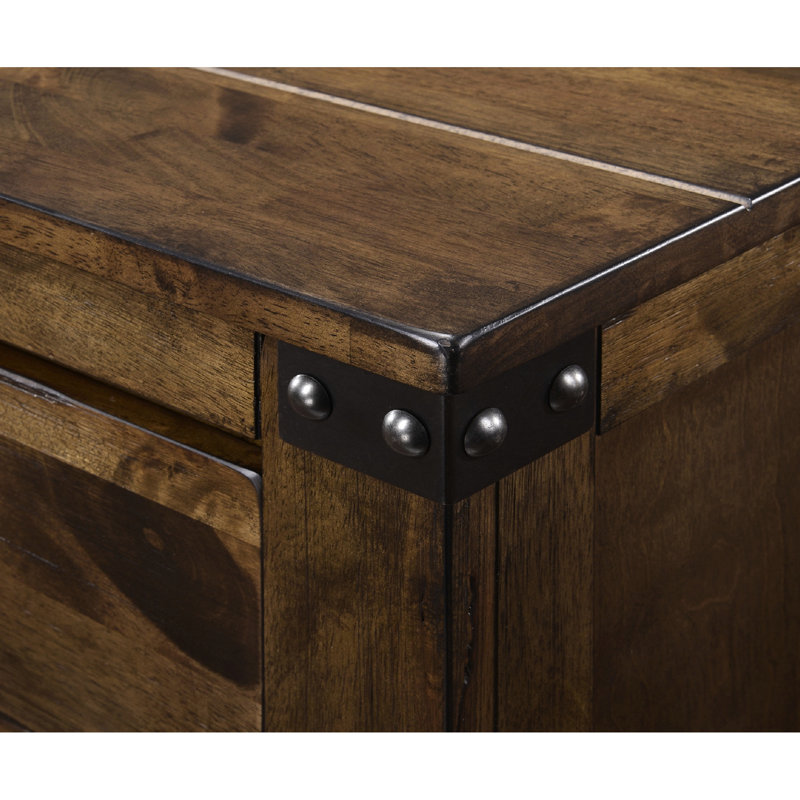 Grand lit rustique en bois massif brun rustique avec lit encastré et rails, bois, Vibe