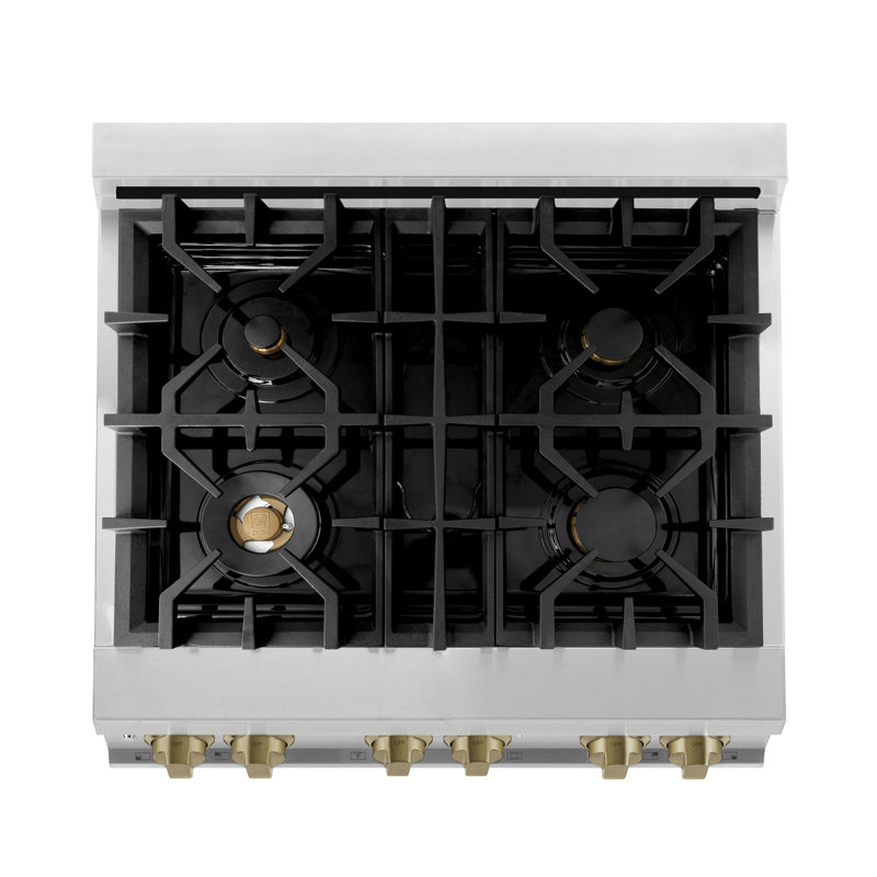 ZLINE Autograph 30" Legacy Dual Fuel Range w/ 4 Burners & White, Champagne Bronze 