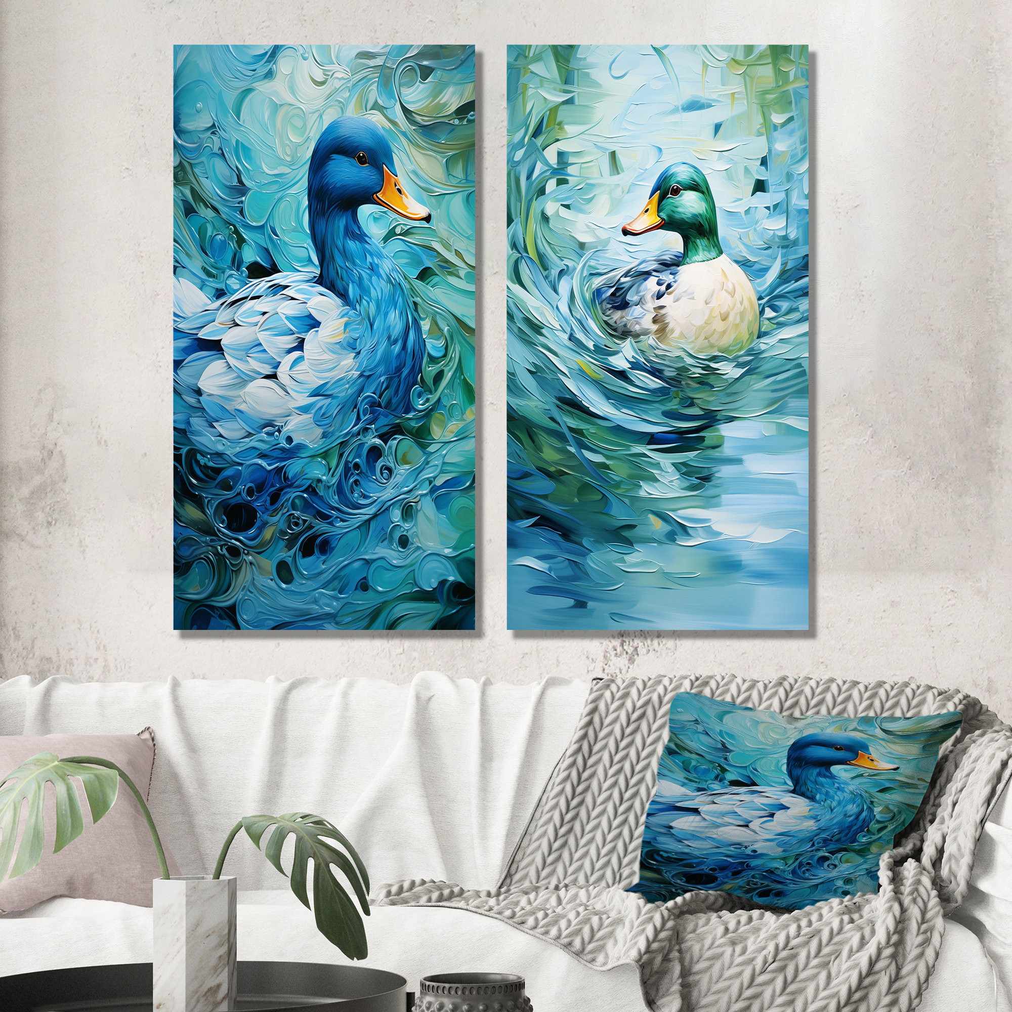 Latitude Run® Duck Abstract Ripples II - Duck Metal Wall Decor Set Of 2 ...
