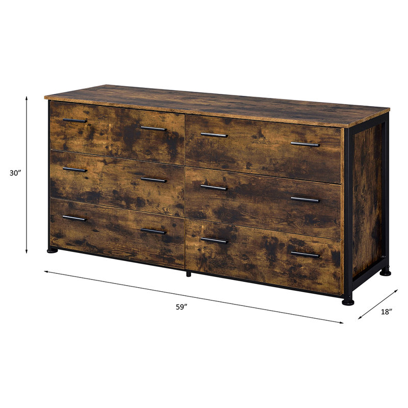 Brunswick 59"W 6 Storage Drawer Rustic Oak Dresser