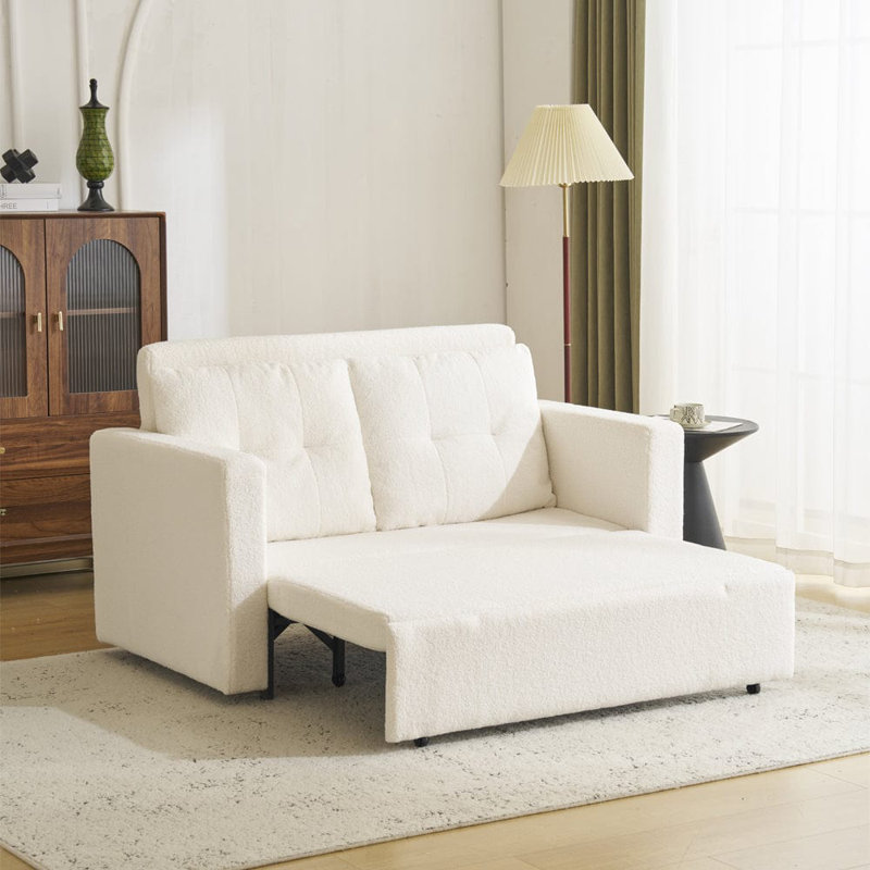 Ainur 2 Seater Sofa Bed, White Boucle