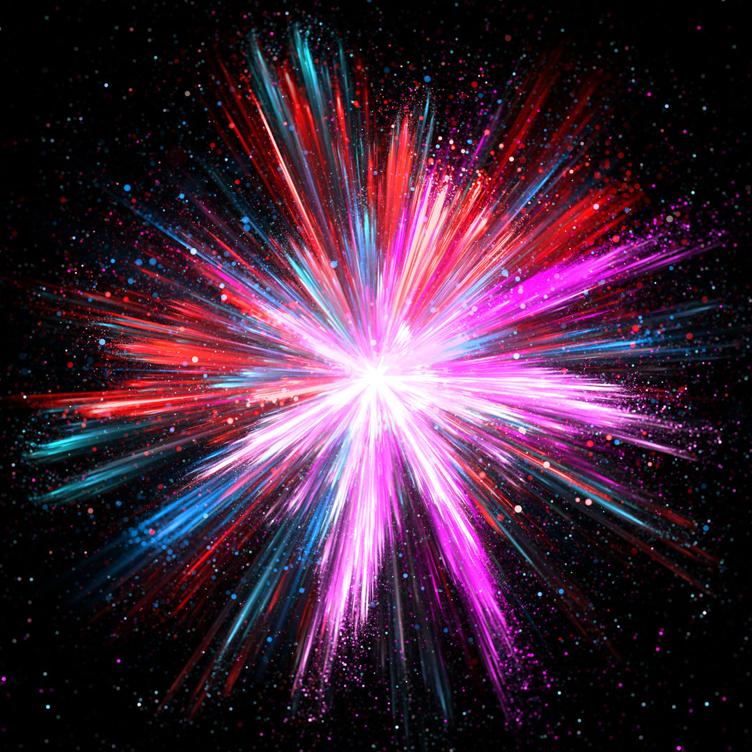 Leinwandbild Explosion Of Pink, Blue And Red Powder von NiPilot