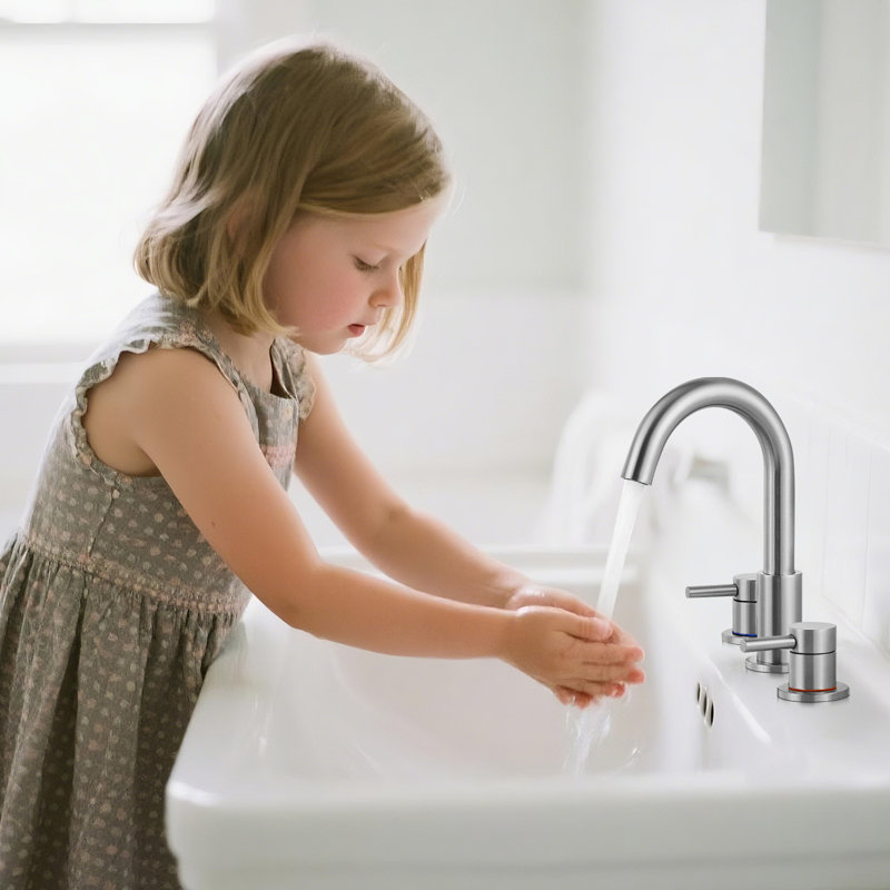 Widespread Bathroom Faucet 3 Hole, 2-handle 8 Inch Bathroom Sink Faucet with Drain Assembly, Brushed Nickel