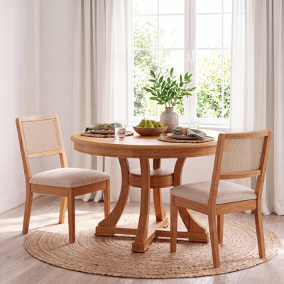 Alvares Cane Back Solid Wood Upholstered Dining Chair Set of 4