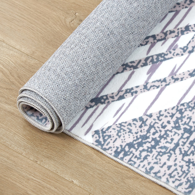 Rectangle Lataisha Geometric Machine Woven Microfiber Area Rug in Gray/White, Rectangle 8' x 10'