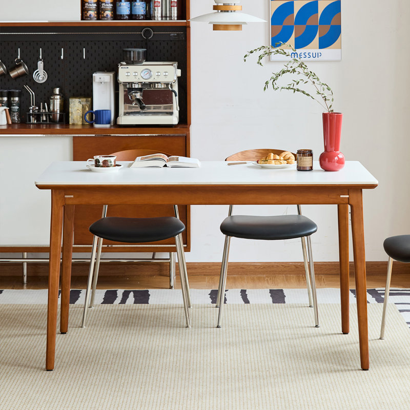 Vintage White Marble Boxwood Dining Table with Solid Wood Legs - 55/63-inch Modern Kitchen Table, 29.5"H x 63"L x 31.5"W