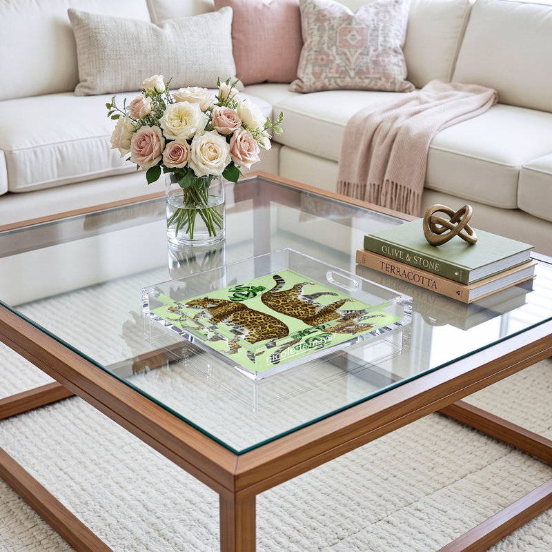 Leopard Seeing Double Acrylic Square Decorative Tray, 12"W x 12"D x 2"H, Avocado