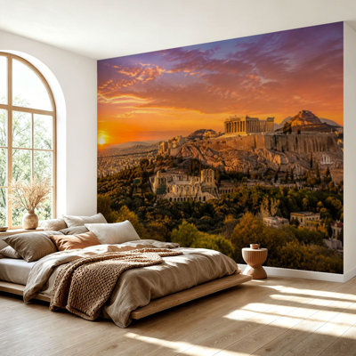Wall Mural Peel and Stick Wallpaper Parthenon Athens Greece sunset Self-Adhesive Removable Contact Paper Wall Decor for Living Room Bedroom 69"H x 96"W