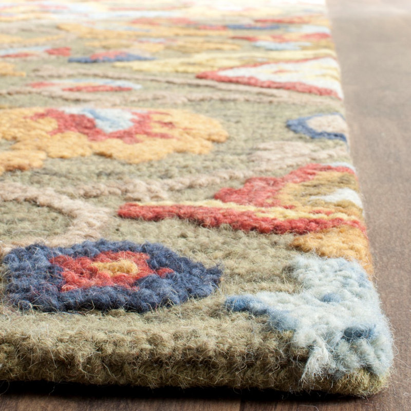 Floral Wool Hand Tufted Area Rug, Blue/Brown, Runner 69 x 305 cm