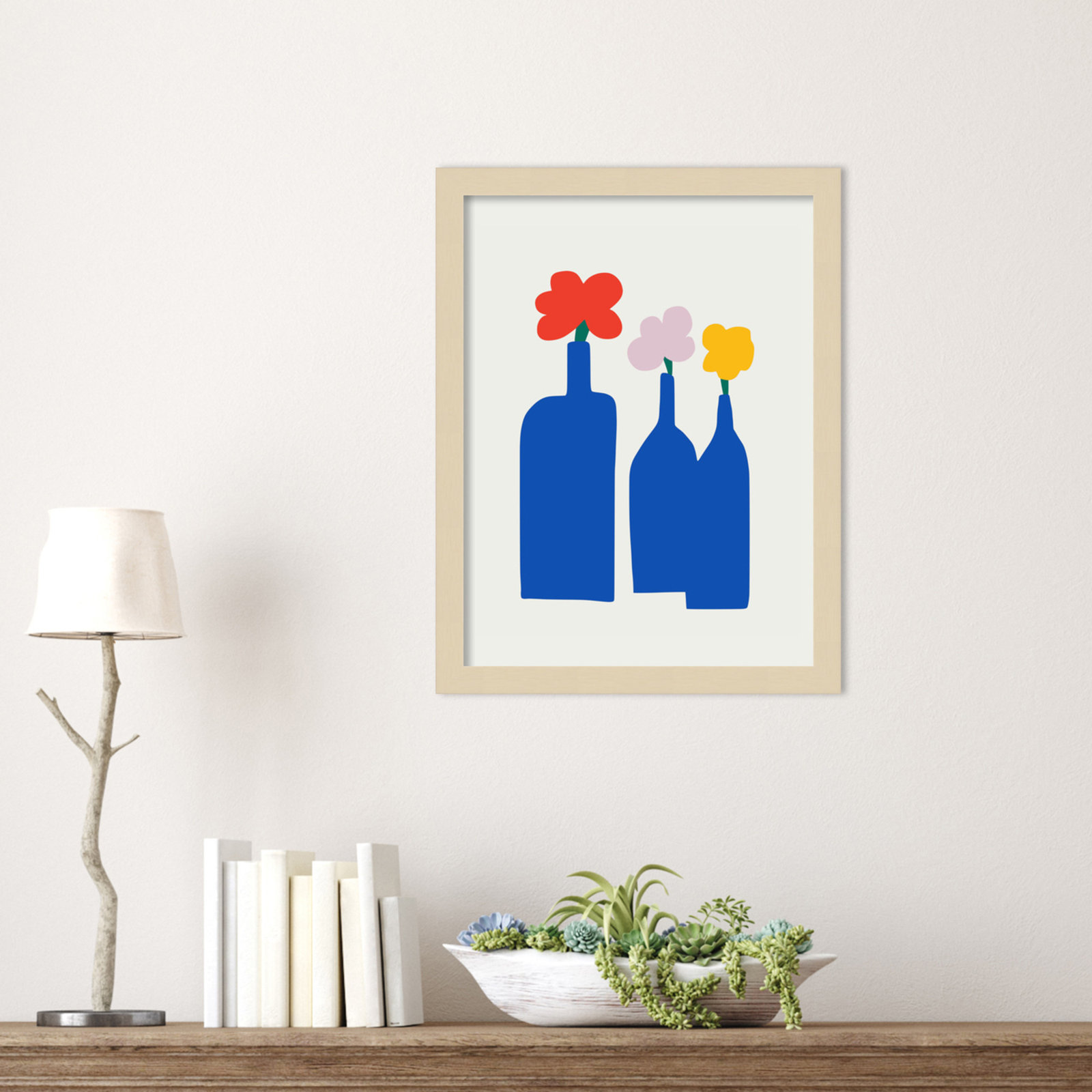 Blue Bottle Vase Print by Little Dean, 17" H x 13" W, Brown