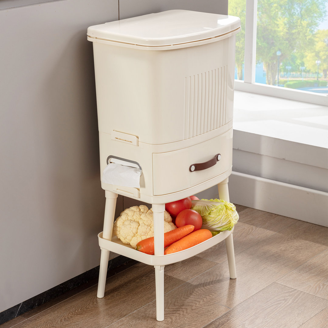 8 Gal Kitchen Trash Can with Lid Garbage Bin Tissue Holders Drawer Storage Dual Compartment Waste Vecelo