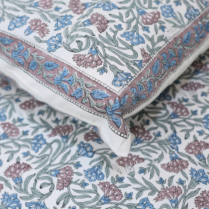 Fabdivine Pure Cotton Bedsheet Set – Handcrafted Comfort with Matching Pillow Covers, Tribal, Blue/Red Floral