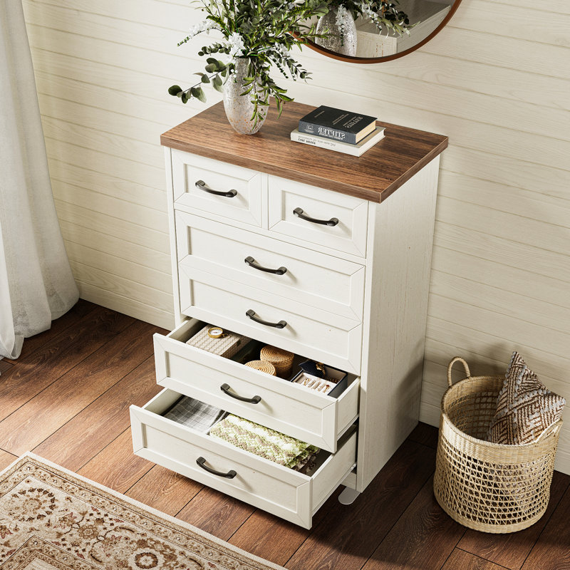 Vertical Dresser With 6-tier Large Drawers & Farmhouse And Classic Charm, Brown/White