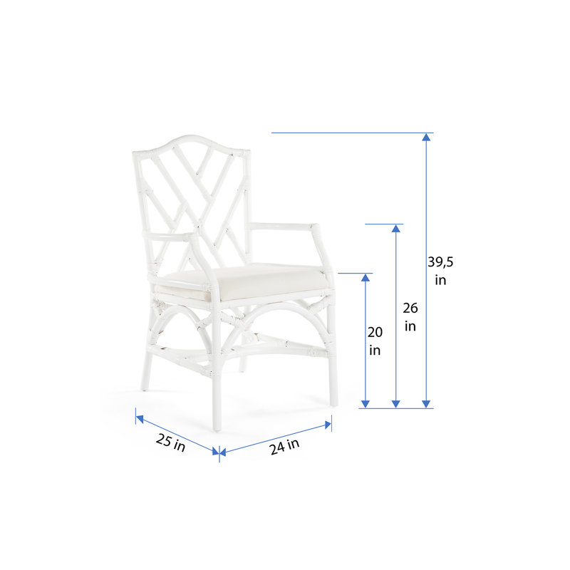 Chaise avec accoudoirs croisés en rotin de coton Alderson, Blanc