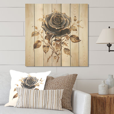 Vintage Rose Rosegold Elegance II - Rose On Wood Print