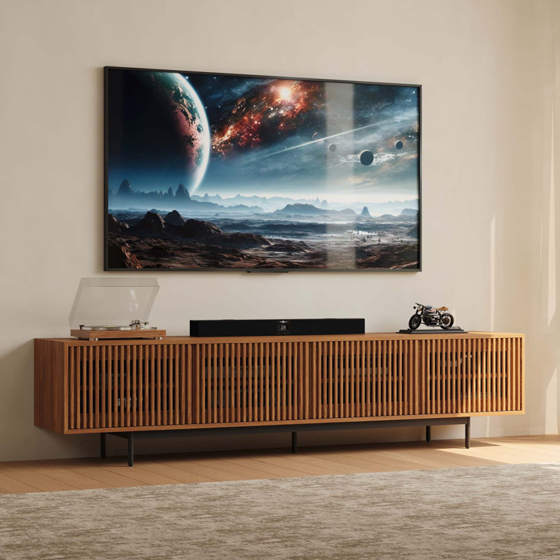 Aeolus Mid-Century Modern TV Stand, Pre-Assembly, 21.26"H x 94.48"L x 18.89"W, Brown