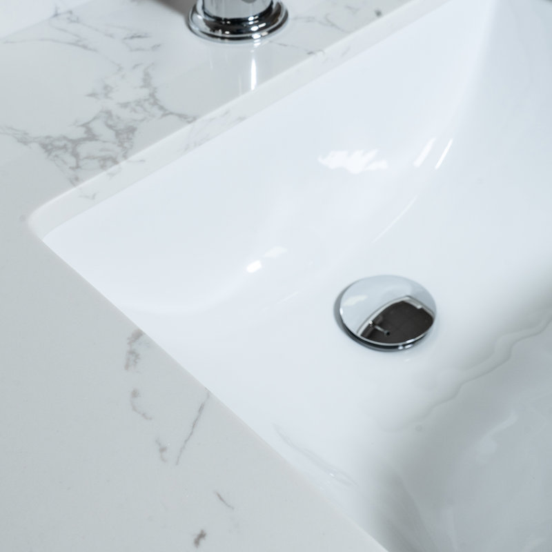 31 Inch Bathroom Vanity Stone Top - White Marble Hue With Undermount Ceramic Sink Classy 31" Countertopdeck Engineered Stone, & Backsplash