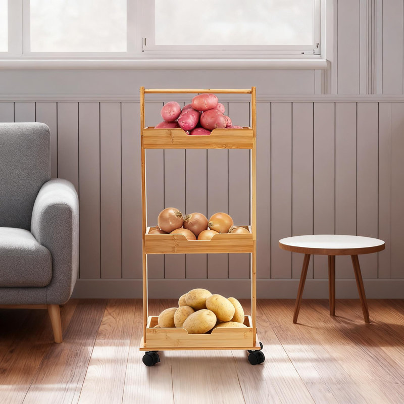 Support de douche en bambou avec roulettes, organisateur de salle de bain à 3 niveaux pour douche, baignoire, cuisine, tablette de plancher imperméable avec roues coulissantes et drainage rapide
