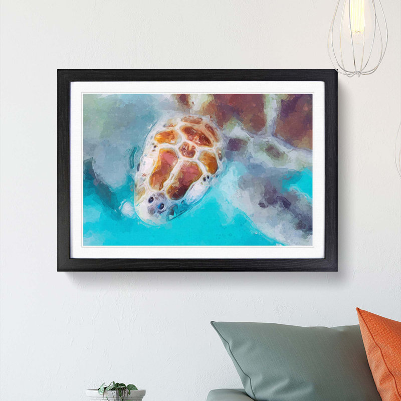 Green Sea Turtle in Abstract - Picture Frame Graphic Art Print, 36cm H x 48cm W x 2cm D, Black Framed