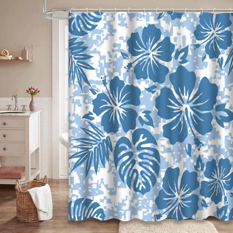 Rideau de douche Hawaiian Hibiscus Tropical Camo, L 72 po x l 78 po