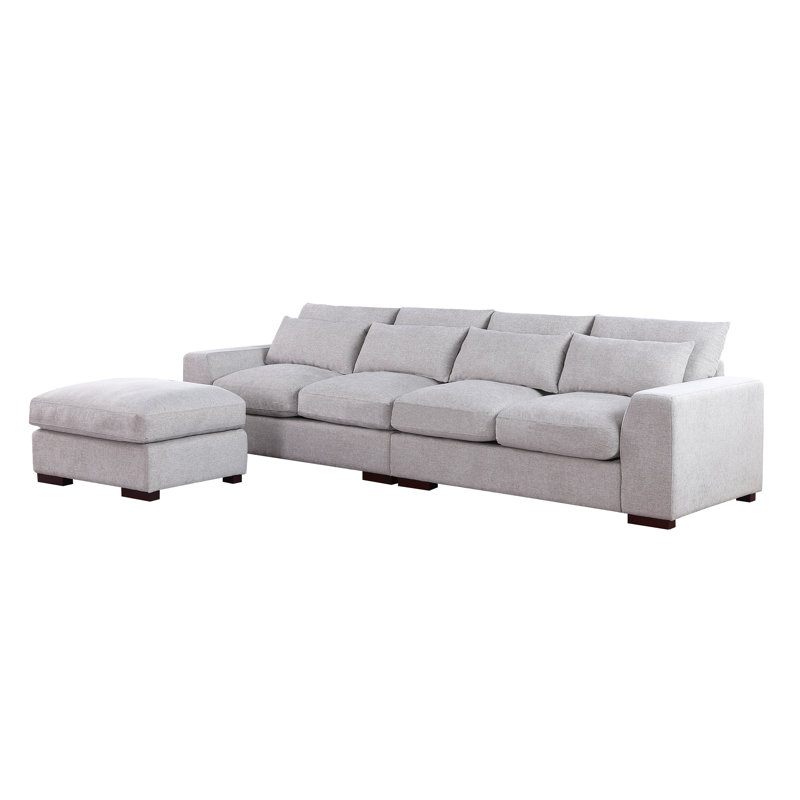 Canapé modulaire réversible avec repose-pieds Forbestown, Mélange de lin gris clair