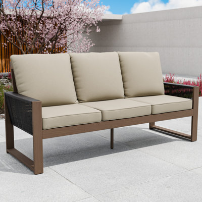Patio Cedar Wood Frame Brown Wicker Outdoor 3-Seat Sofa with Cushion 1 Piece by EAGLE PEAK