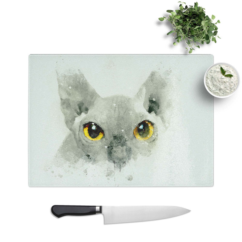 Tempered Glass Sphynx Cat with Eyes Chopping Board, 39 cm W x 28.5 cm L