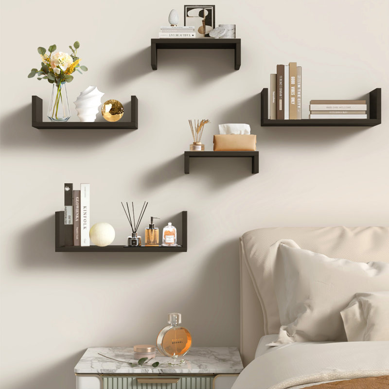 Ensemble de 5 tablettes flottantes, tablettes de rangement murales, Black