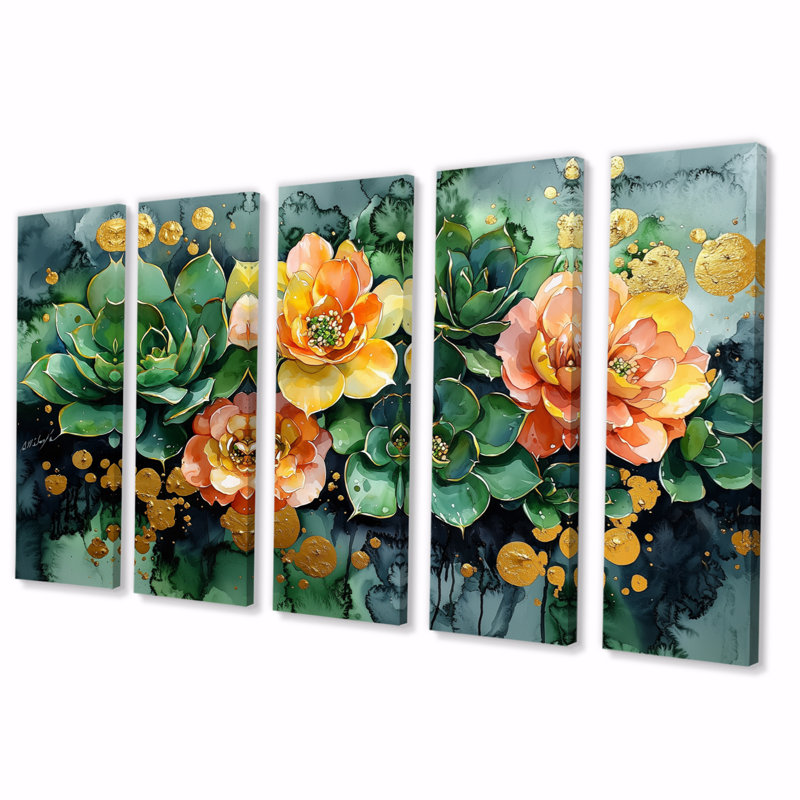 Jennie - Succulent Wall Art - ensemble d'art mural, 5, H 32 po x l 80 po