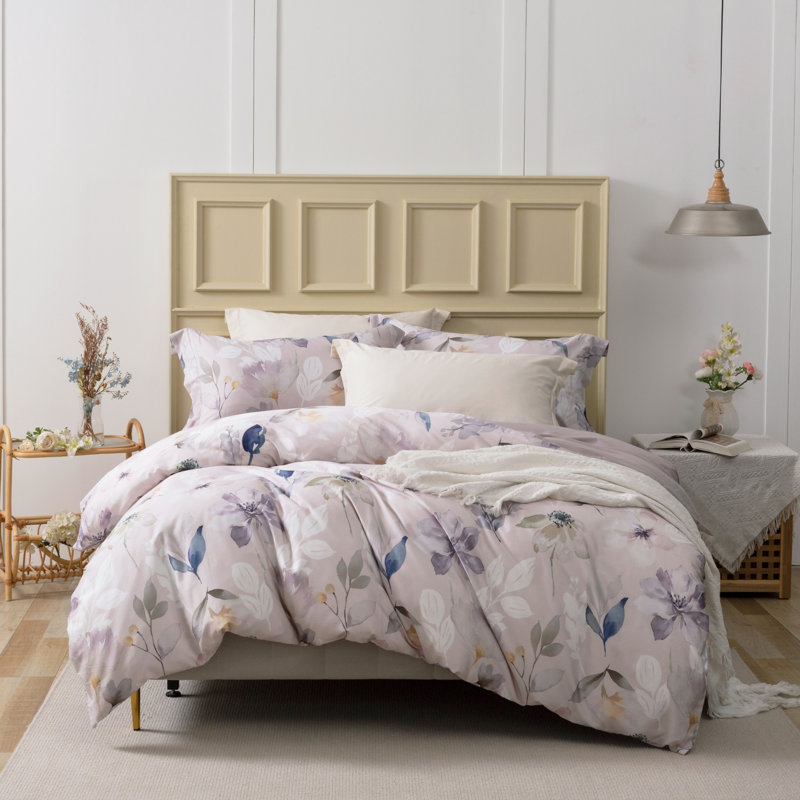 Ensemble de housse de couette à motif floral Lunaria - 3 pièces, 100% coton à longues fibres, doux et respirant