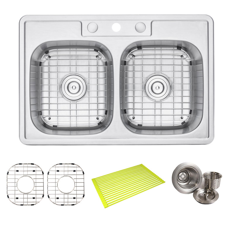 33.12'' L Double Bowl Stainless Steel Kitchen Sink