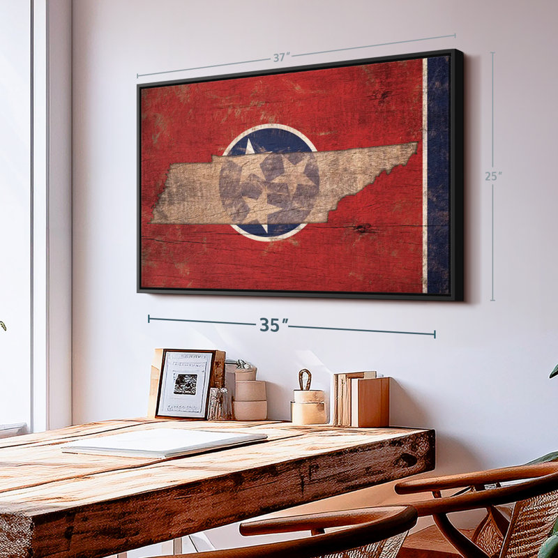 State Map Over Tennessee Flag Canvas Print, 21" H x 31" W