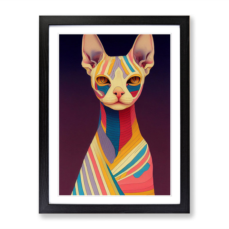 Sphynx Cat Scroll Art - Single Picture Frame Print, Black, 64cm H x 46cm W x 2cm D