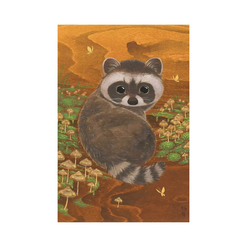 Raccoon And Mushrooms by Martin Hsu - Painting on Canvas, Wrapped Canvas, 101.6 cm H x 66.04 cm W x 1.91 cm D