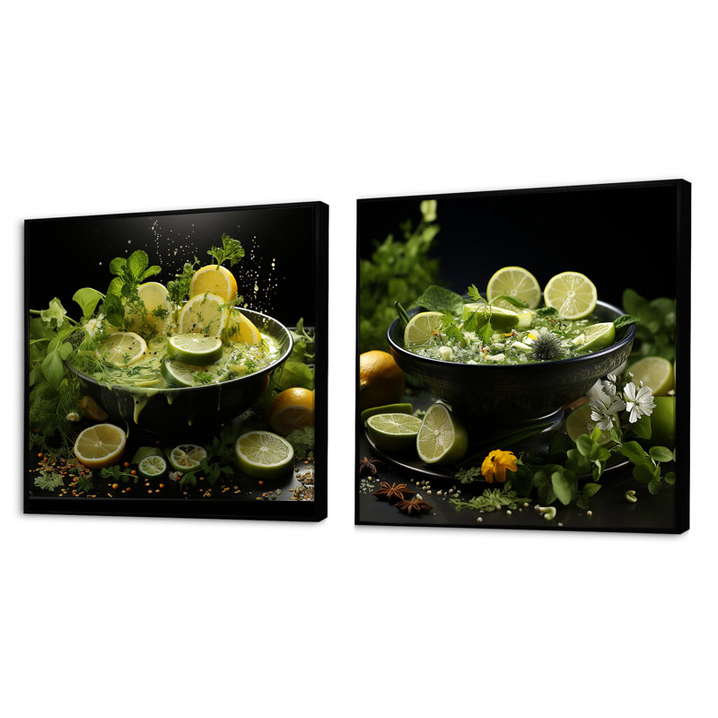 «Citrus Soup Symphony Greens», 2 pièces, Cadre noir, H 16 po x l 33 po