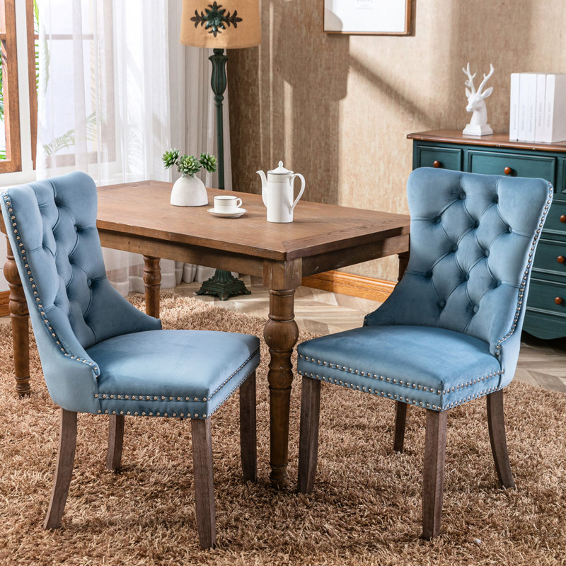 Chaise de salle à manger en bois massif avec assise en velours bleu, pieds et support confortables Sw2001lb, Bleu clair