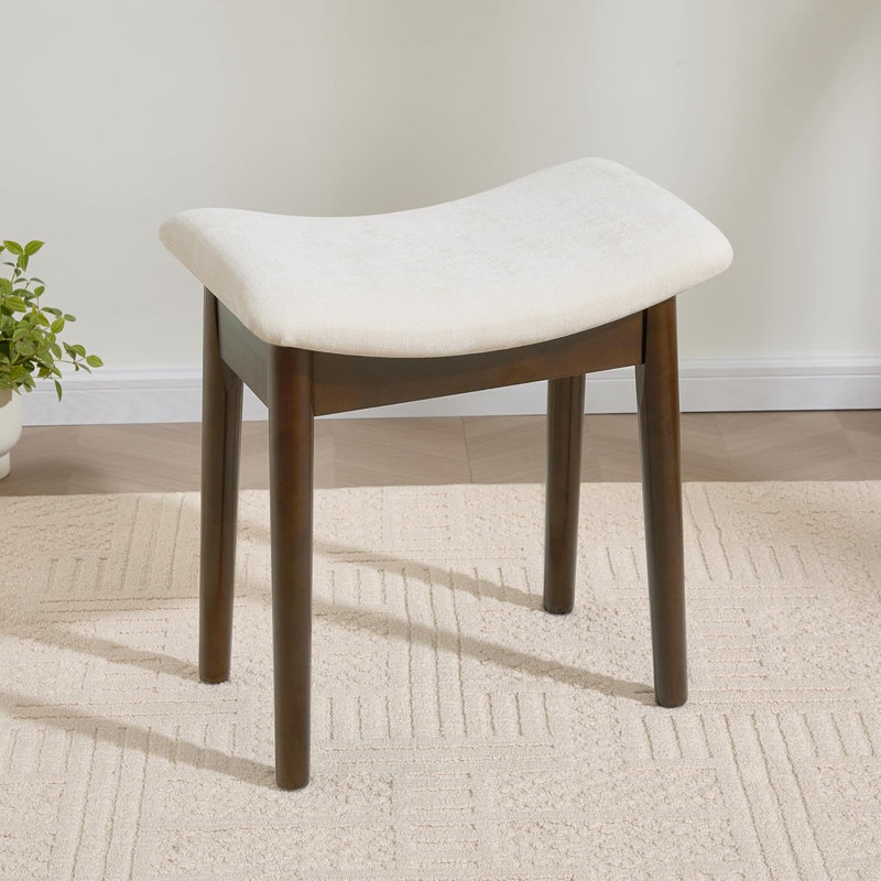Tabouret de coiffeuse avec coussin de selle, fauteuil de coiffeuse de maquillage de 18 pouces pour le salon, banc de piano avec repose-pieds et tabouret moderne, petit banc rembourré, blanc