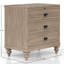 Table de chevet 3 tiroirs couleur sable, bois massif +, tiroir supérieur doublé de feutre, fond, ports de chargement A et C, 27,71 po Finition haute, ports C inférieurs, H, 16,92, 27,77