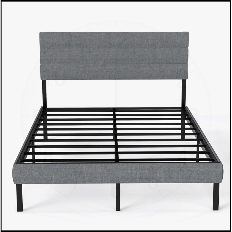 Base de lit tapissier grand format avec tête de lit, aucun sommier requis et rangement sous le lit de 14 po, Grand 
