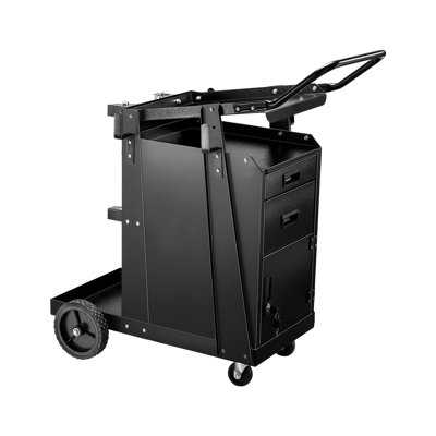 Chariot de soudage en acier robuste avec armoire verrouillable, 2 tiroirs et chaînes de rangement à réservoir pour soudeurs MIG / TIG et coupeurs à plasma