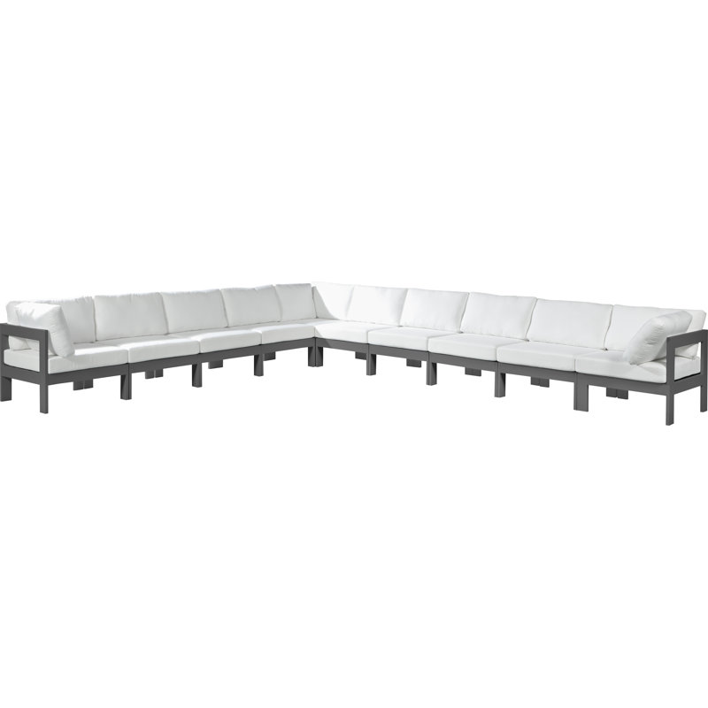 Canapé modulaire d'extérieur faisant face à la droite de 180 po avec coussins Griton, Blanc, Gris foncé