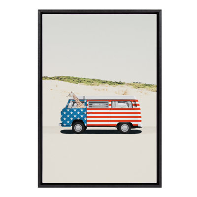 USA Retro Beach Van by July Art Prints Framed Canvas Wall Art Print