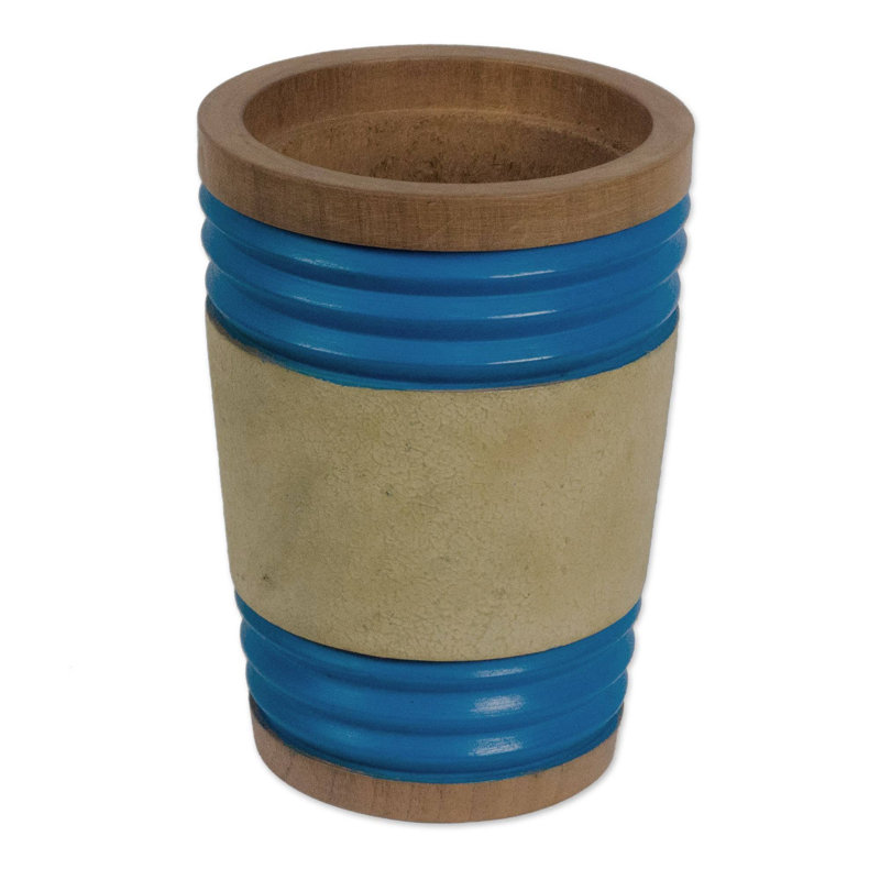 Vase de table en bois d’intérieur/extérieur brun/Ivoire/bleu 10 po