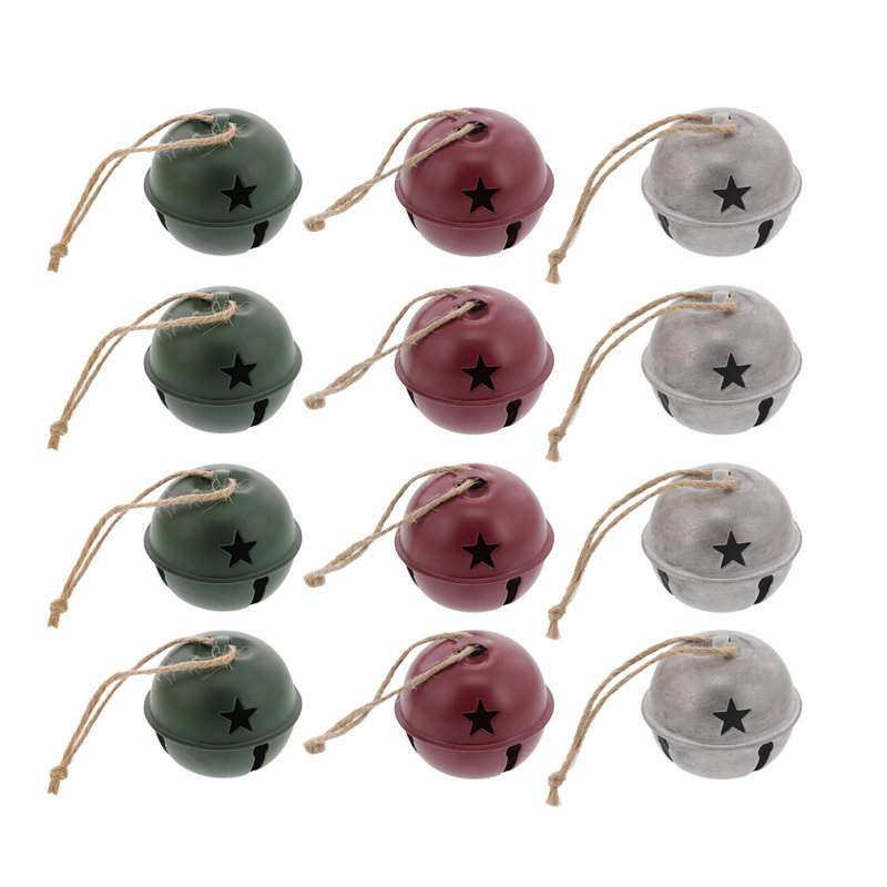 Ensemble de 12 boules décoratives, Argent / rouge / vert