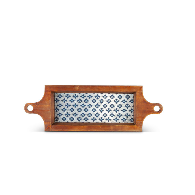 Nested Wooden Trays with Galvanized Blue Pattern Base (Set of 3)